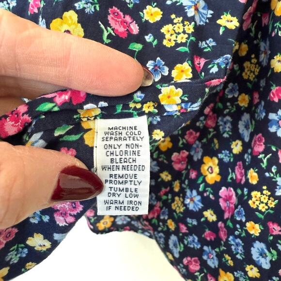 RALPH LAUREN Button Up Shirt Navy Multicolor Floral Cotton Long Sleeve Women S - Picture 4 of 5